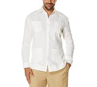 Cubavera Camisa Guayabera de Manga Larga con Cuatro Bolsillos para Hombre, 100% Lino, Detalle de Pliegues, Ajuste Relajado (Disponible en Tallas Grandes y Altas), Blanco Brillante, XX-Large