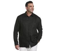 Cubavera Camisa Guayabera de Manga Larga para Hombre, 100% Lino, con Cuatro Bolsillos, Cuello de Campamento, Detalle de Pliegues, Ajuste Relajado, Negro Azabache, XXX-Large Grandes