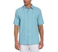 Cubavera Chambray Pintuck Camisa de Manga Corta con Botones geométricos para Hombre - Azul - Large
