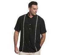 Cubavera Hombres de Grandes y de Alto Contraste Insertar y Costuras de Manga Corta - Negro -