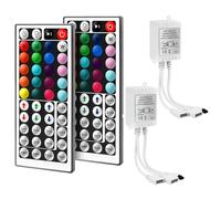 Cube-LED Caja de control RGB de 44 teclas DC12V-24V 4 pines 2 puertos RGB Control remoto inalámbrico IR con receptor para tira de luz LED RGB 3528 5050 (2 piezas de 12-24 V 44 teclas IR 2 canales
