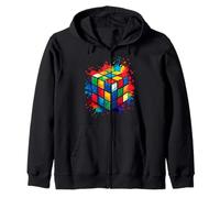 Cube Puzzle Splash Art - Juegos Rompecabezas Geométrico Sudadera con Capucha
