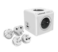 CubeNest Power Cube Regleta Recargable USB A+C PD 20W | Innovador Adaptador de Viaje Mundial con 4 enchufes Intercambiables EU/US/UK/AU, Compacto y Seguro trotamundos y oficin