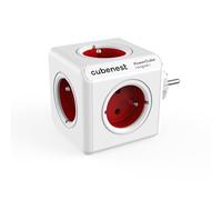 CubeNest PowerCube Regleta Original, Cubo de 5 Tomas de Diseño Compacto, Diseño de Punto Rojo, Seguro para Niños, ABS Robusto, Versátil para Oficina y Hogar, 16A/250V, Rojo