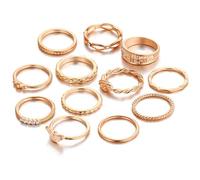 CubePlug Juego de 12 anillos vintage dorados estilo boho para nudillos, midi, joyería de moda para mujer