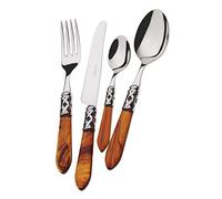 Cubertería BUGATTI, Aladdin, 24 piezas en acero inoxidable 18/10, anillo cromado y mango color TORTUGA. Cubertería para 6 personas: 6 cucharas, 6 tenedores, 6 cuchillos y 6 cucharas de café