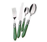 Cubertería BUGATTI, Aladdin, 24 piezas en Acero Inoxidable 18/10, Aro Cromado y Mango VERDE con efecto nácar. Cubertería para 6 personas: 6 cucharas, 6 tenedores, 6 cuchillos y 6 cucharas de café