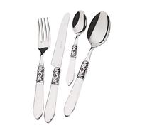 Cubertería BUGATTI, Aladdin, 49 piezas en Acero Inoxidable, Anillo Cromado y Mango de Color TRANSPARENTE. Juego para 12 personas: 12 cucharas, 12 tenedores, 12 cuchillos, 12 cucharaditas y 1 cucharón