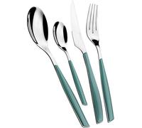 Cubertería BUGATTI, Glamour, 24 piezas en acero inoxidable 18/10 y mango CELADON GREEN. Juego de cubiertos para 6 personas compuesto por 6 cucharas, 6 tenedores, 6 cuchillos y 6 cucharas de café