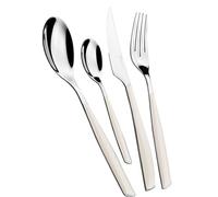 Cubertería BUGATTI, Glamour, 24 piezas en acero inoxidable 18/10 y mango color MARFIL. Juego de cubiertos para 6 personas compuesto por 6 cucharas, 6 tenedores, 6 cuchillos y 6 cucharas de café
