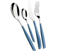 Cubertería BUGATTI, Glamour, de 24 piezas en acero inoxidable 18/10 y mango AVIO BLUE. Juego de cubiertos para 6 personas compuesto por 6 cucharas, 6 tenedores, 6 cuchillos y 6 cucharas de café