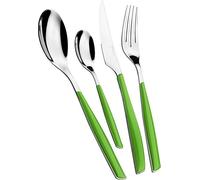Cubertería BUGATTI, Glamour, de 24 piezas en acero inoxidable 18/10 y mango FOLIAGE GREEN. Juego de cubiertos para 6 personas compuesto por 6 cucharas, 6 tenedores, 6 cuchillos y 6 cucharas de café