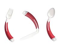 Cubertería curvada, para adultos, juego completo de cubertería en ángulo ligero (mano izquierda, rojo)