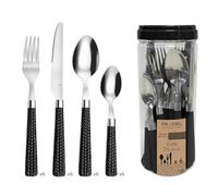 Cubertería de 24 Piezas, Polipropileno Acero Inoxidable 18/0, Negro