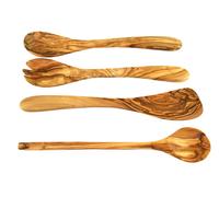 Cubertería de Cocina Madera Olivo 4tlg. Con Ensalada Cuchara Volteador Sartén en