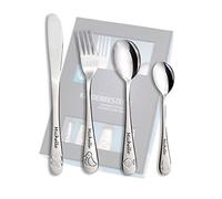 Cubertería infantil con grabado de nombre/diseño de animales / 4 piezas (todos los 4 grabados con nombre) / de acero inoxidable de/grabado en letras atractivas