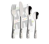 Cubertería infantil con grabado del nombre/motivo de animales del zoológico / 4 piezas (los 4 grabados con nombre) / hechos de acero inoxidable / grabados en fuentes atractivas