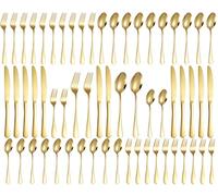 Cuberterias Completas 12 Personas, 60 Piezas Cubiertos Dorados, Muy Pulidos y Aptos para Lavavajillas, Cuberteria Dorada Elegantes, con Tenedor/Cuchara/Cuchillo, para Casa, Fiesta, Restaurante