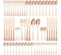 Cuberterias Completas 12 Personas, 60 Piezas Cubiertos, Muy Pulidos y Aptos para Lavavajillas, Cuberteria Dorada Elegantes, con Tenedor/Cuchara/Cuchillo, para Casa, Fiesta, Restaurante