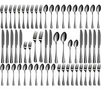 Cuberterias Completas 12 Personas, 60 Piezas Cubiertos Negros, Muy Pulidos y Aptos para Lavavajillas, Cuberteria Negra Elegantes, con Tenedor/Cuchara/Cuchillo, para Casa, Fiesta, Restaurante