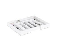 Bandeja para cubiertos Relaxdays, extensible, ancho variable, 5 a 7 compartimentos, organizador de bambú, 37,10 x 31,80 x 5,20, blanco