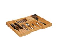 relaxdays 10027482 Cubertero Bambú Extensible, 2 Bloques Cuchillos, Organizador Cubiertos para Cajón, 5 x 56 x 43 cm, Marrón, Tablero de Fibras