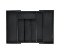 Relaxdays Cubertero Cajón Extensible, 5 a 7 Compartimentos, Organizador Cubiertos y Utensilios, Bambú y MDF, Negro, 5 x 29,5 x 33,5 cm