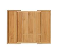 Relaxdays Cubertero Cajón Bambú, Organizador Cubiertos Extensible, Separador 5 a 7 Espacios, 5x28,5x35,5 cm, Natural, Acero