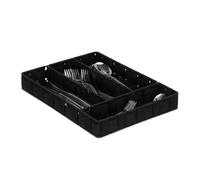 Relaxdays Cubertero, 4 Compartimentos, Organizador Cajones, Bandeja Cubiertos, Trenzado, 1 Ud, PP, 4,5x26x36 cm, Negro, Plástico