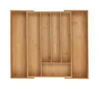 Relaxdays Cubertero, 5-7 Compartimentos, Organizador de Cubiertos Extensible, Cajón, 6 x 34-56 x 50 cm, Bambú, Natural, Silicona, 50 cm