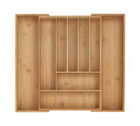 Relaxdays Cubertero, 7-9 Compartimentos, Organizador de Cubiertos Extensible, Cajón, 5 x 31-50 x 45 cm, Bambú, Natural, Silicona, 45 cm