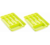 Cubertero para cajón con 4 o 5 compartimentos con agujeros LIBRE BPA, organizador cubiertos con compartimentos apto lavavajillas, separadores de cajones para cocina 32cm (2x 5compartimentos, Verde)