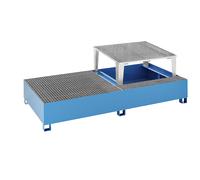 Cubeta colectora de acero para contenedores depósito IBC/KTC eurokraft basic, para 2 contenedores de 1000 l, 1 pieza de trasiego sobrepuesta