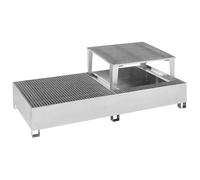 Cubeta colectora de acero para contenedores depósito IBC/KTC eurokraft basic, para 2 contenedores de 1000 l, 1 pieza de trasiego sobrepuesta