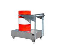 Cubeta colectora rodante con consola de placas perforadas para 1 bidón de 200 l, L x A x H 1450 x 800 x 1195 mm