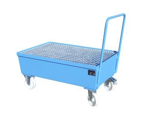 Cubeta colectora rodante de acero con borde perfilado eurokraft pro, para bidones de 200 l, 2 de pie