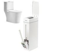 Cubeta de Baño Slim - Cubo de Basura con Tapa a Presión y Cepillo de Baño, Cubo Impermeable Ultra-Estrecho | Papelera Compacta para Baño en Esquinas Ajustadas, Almacenamiento de Papel Higiénico y