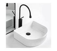 Cubeta de lavabo Fregadero de baño 16.0 x 14. in, lavabo cerámica sobre encimera con grifo, tocador blanco Mueble de baño(Black faucet set)