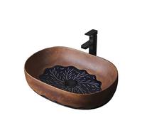 Cubeta de lavabo Lavabo de baño 58 x 40 14 cm, ovalado, porcelana marrón, cerámica, estilo artístico Mueble de baño