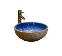 Cubeta de lavabo Lavabo de cerámica antiguo for encimera, lavabo baño tallado a mano, redondo, for balcón Mueble de baño