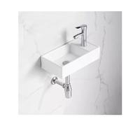 Cubeta de lavabo Lavabo de cerámica blanco simple, lavabo rectangular pared, baño con accesorios Mueble de baño