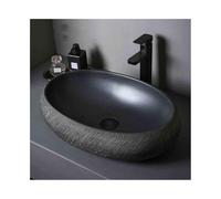Cubeta de lavabo Lavabo de cerámica ovalado grande for baño interior y exterior con accesorios, lavabo encimera vintage for patio Mueble de baño