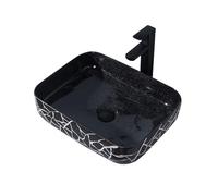 Cubeta de lavabo Lavabo moderno minimalista de cerámica negra sobre encimera, lavabo arte for el hogar con grifo y desagüe Mueble de baño