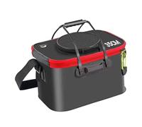 Cubeta de Pesca Plegable Recipiente para Peces Portátil Organizador de Almacenamiento de EVA con Correa Adecuado para Pescadores Novatos Y Exper, 35 Cm X 24 Cm X 22 Cm, Negro con Asa