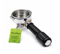 CubetasGastronorm ® Portafiltro Completo 1 Via M-920 BM-2096 Compatible con Marcfi Conjunto Cromado Mango Negro 3 Aletas Diagonal 11mm Rosca 1/8 Salida Curva Cesta Monodosis Repuesto Para Cafe Pro