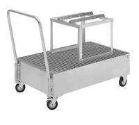 Cubeto de retención rodante de chapa de acero eurokraft basic, L x A 1200 x 800 mm, 1 bidón de 200 l tumbado