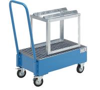 Cubeto de retención rodante de chapa de acero eurokraft basic, L x A 800 x 500 mm, 1 bidón de 60 l tumbado