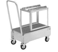 Cubeto de retención rodante de chapa de acero eurokraft basic, L x A 800 x 500 mm, 1 bidón de 60 l tumbado