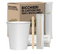 cubex professional® - Kit de 500 vasos reciclables de cartón blancos, 75 ml + 500 paletinas de madera de 9 cm en sobres individuales, para café, agua o bebidas calientes y frías