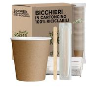 cubex professional® - Kit de 500 vasos reciclables de cartón color Habana, 240 ml + 500 paletinas de madera de 11 cm en sobres individuales, para café, agua o bebidas calientes y frías